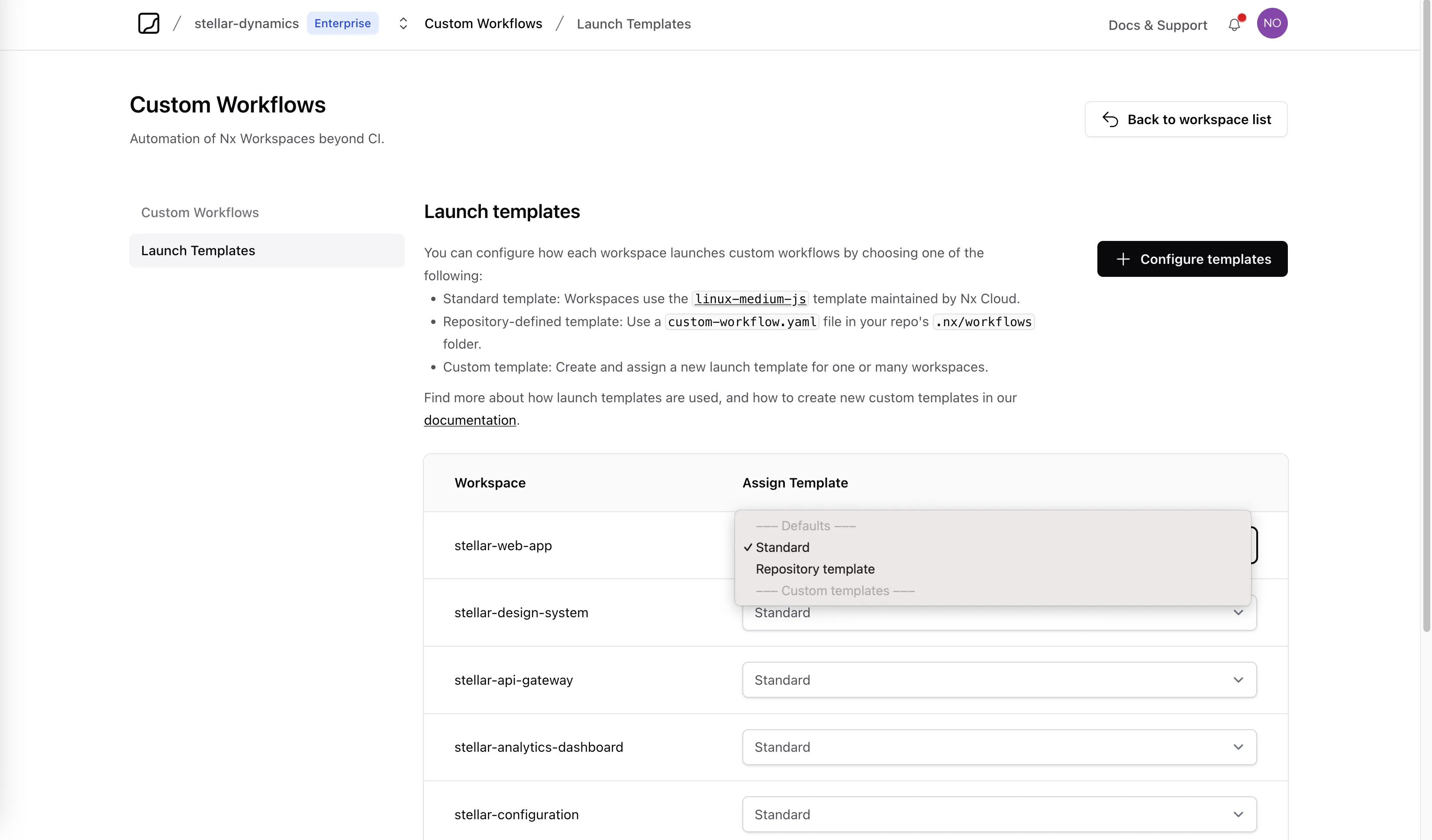 Custom Workflow Template Assignment
