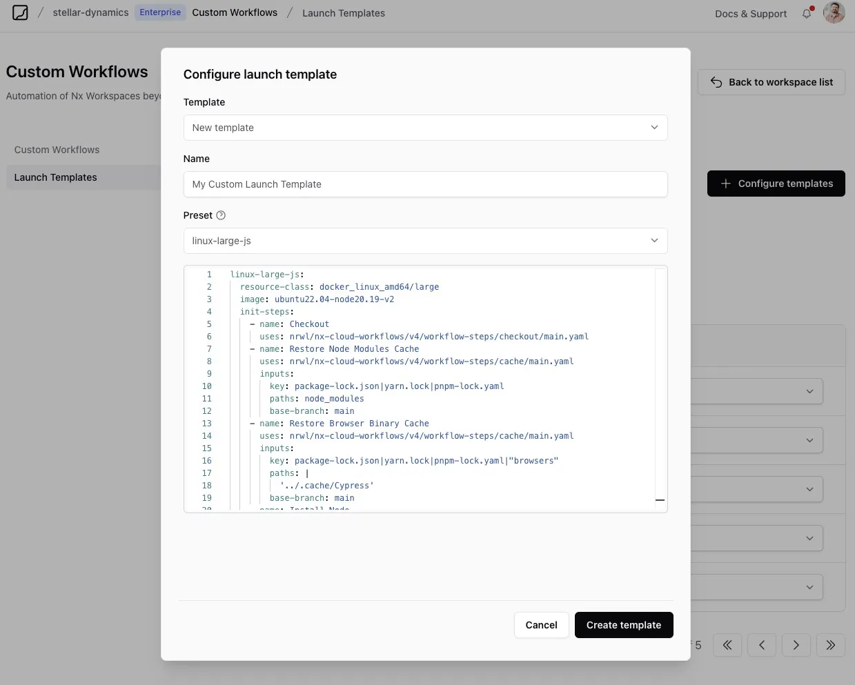 Configure custom launch template