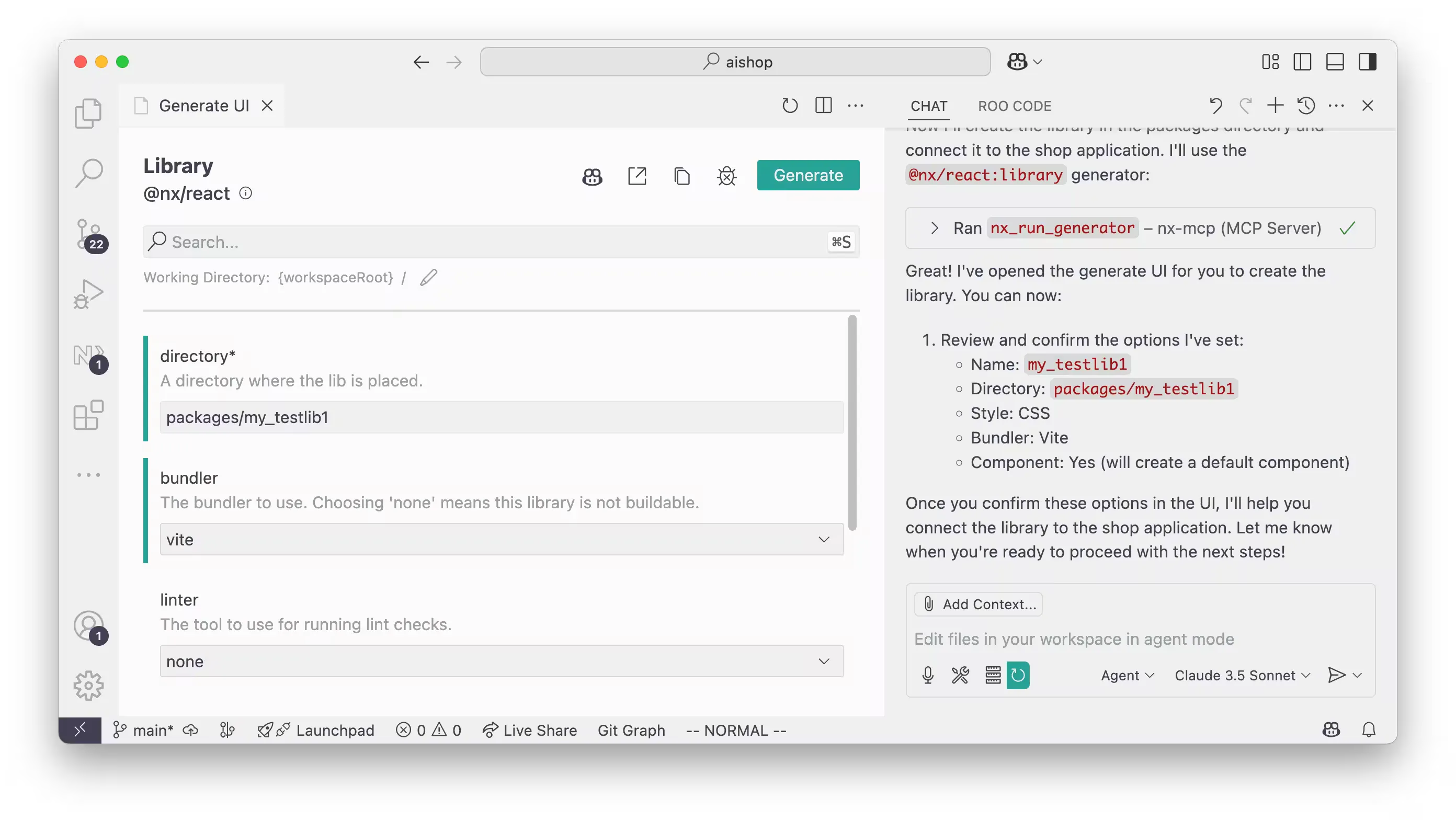 LLM invoking the Nx generate UI