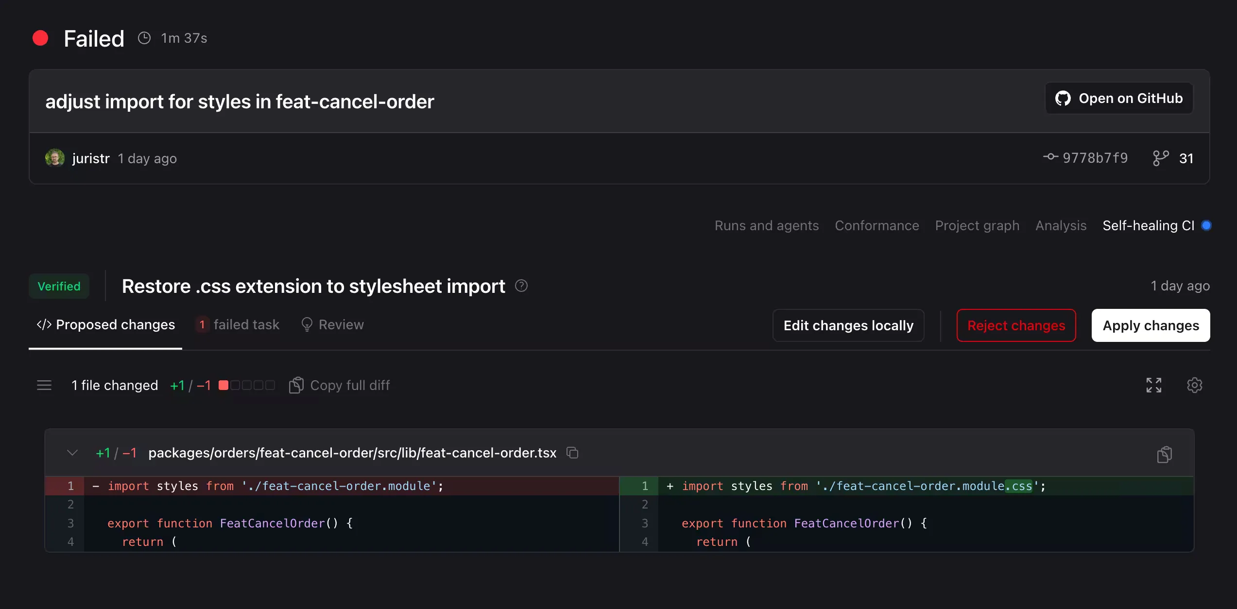 Self-healing CI fix showing up in GitHub comments